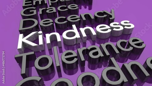 Kindness Tolerance Empathy Grace Decency Words Background 3d Animation