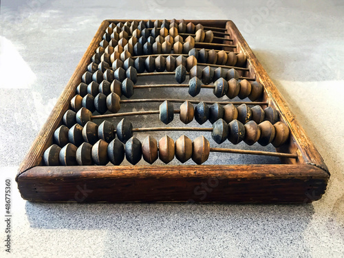 Old vintage wooden abacus for counting finances photo