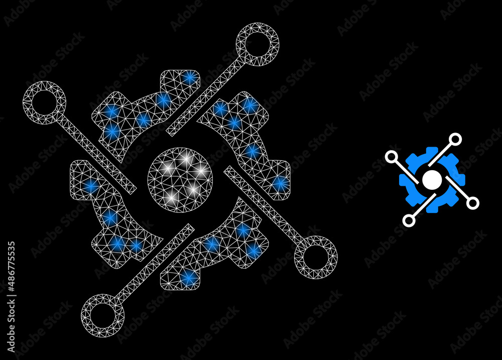 Fototapeta premium Smart development icon and shiny mesh smart development model with glossy spots. Illuminated model generated using smart development vector icon and polygonal mesh. Bright frame smart development,