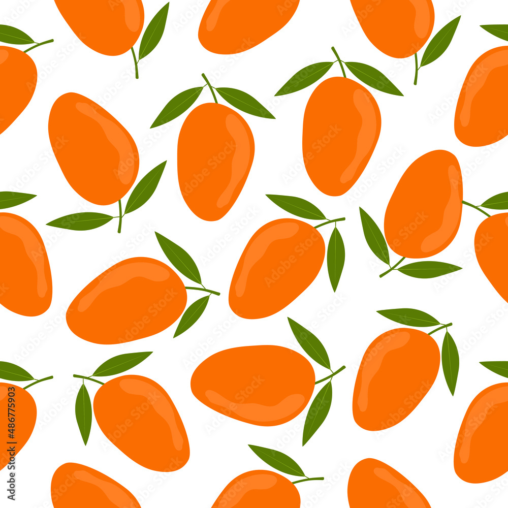 Seamless pattern with mango. Vector summer pattern with mango and leaves. Design fo print Seamless pattern with mango. Vector summer pattern with mango and leaves. Design fo print