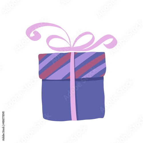 bright present box with ribbon and bow, holiday illustration, vector clipart good for card and print design