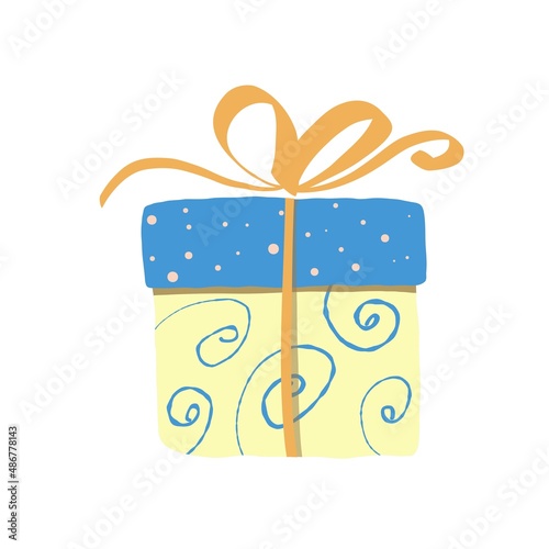 bright present box with ribbon and bow, holiday illustration, vector clipart good for card and print design