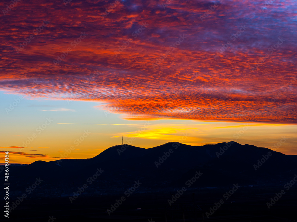 Red sky at the sunset