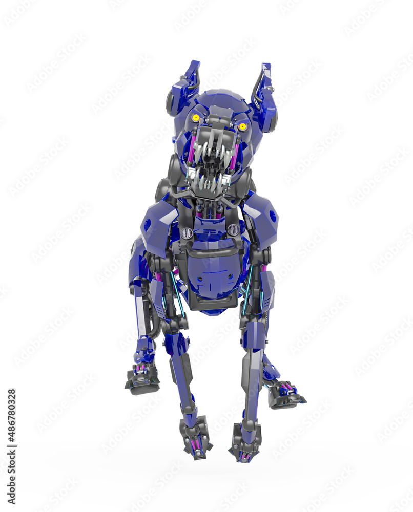 cyber dog is running in white background front view cyber dog is running in white background front view
