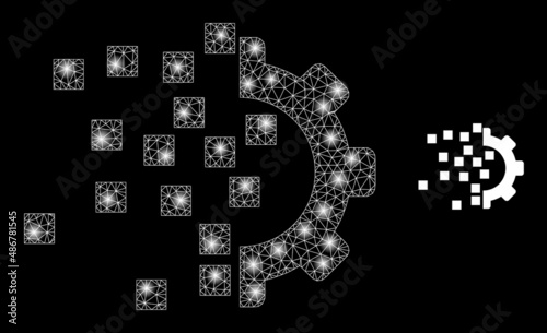 Gear compilation icon and constellation mesh gear compilation model with glitter spots. Illuminated model done from gear compilation vector icon and polygonal mesh.