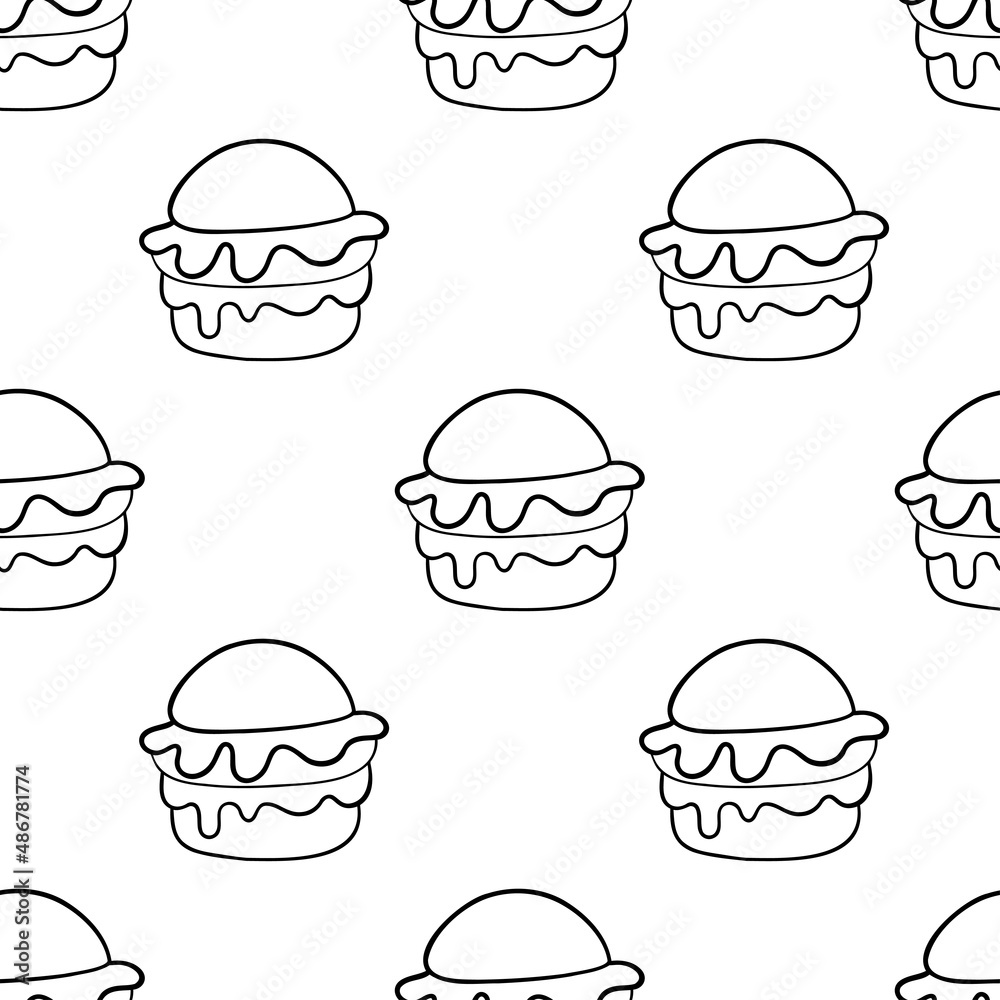 Black line doodle hamburger seamless pattern on white. Black line doodle hamburger seamless pattern on white.