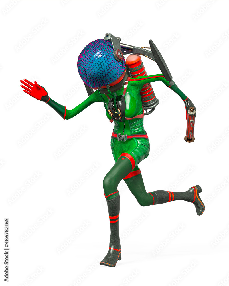 alien girl astronaut is holding a gun and running alien girl astronaut is holding a gun and running