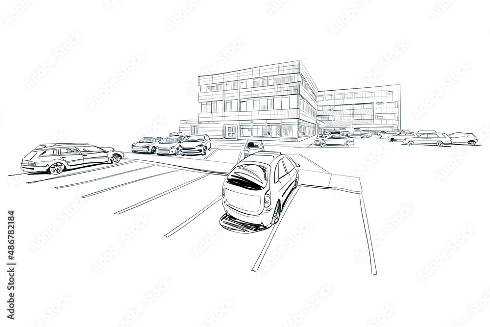 Building layout hand drawn sketch design template. Hospital, store ...