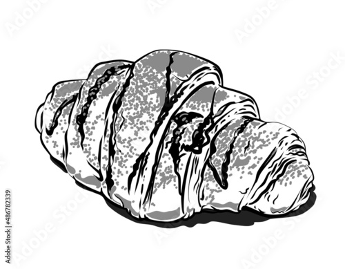 Croissant with sugar and chocolate. Sketch style