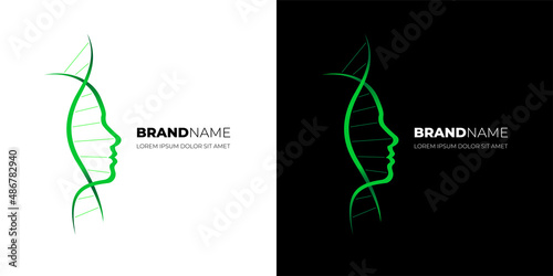DNA molecule with woman face profile for medical beauty care cosmetic logo design. Medicine gene helix structure for regenerate cream and anti-aging vitamin complex logotype vector eps concept