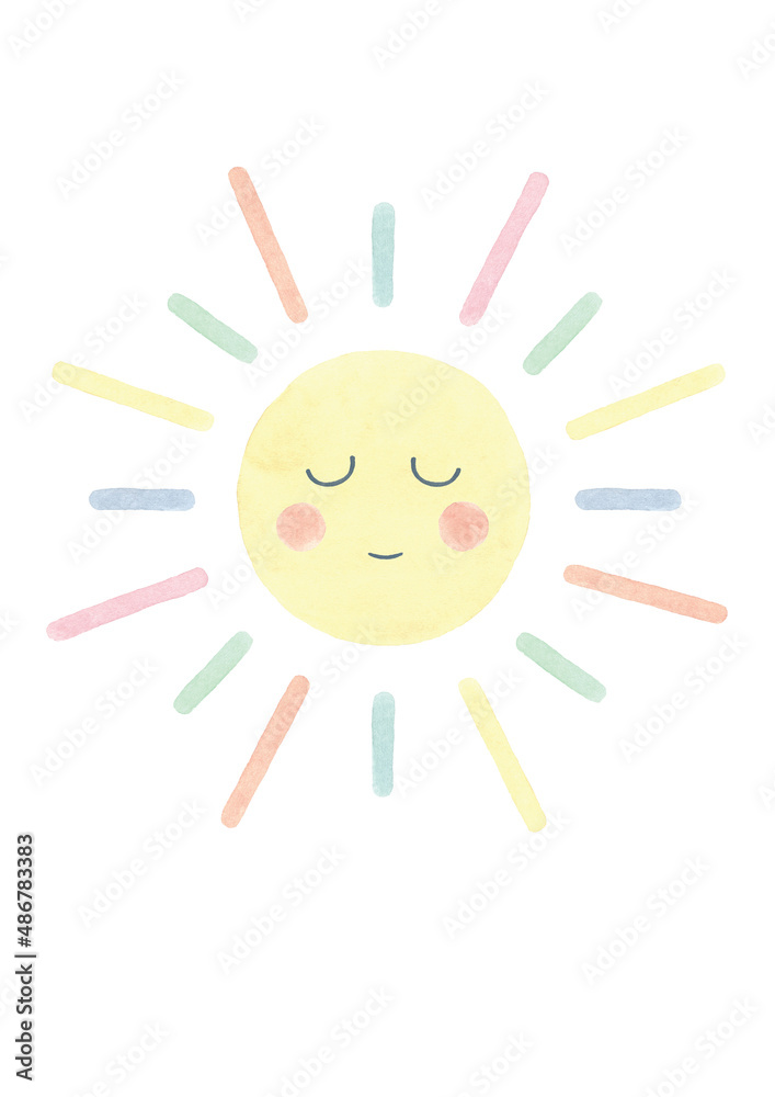 Watercolor sun. Isolated illustration on white background. Hand drawn painting for kids room. Watercolor sun. Isolated illustration on white background. Hand drawn painting for kids room.