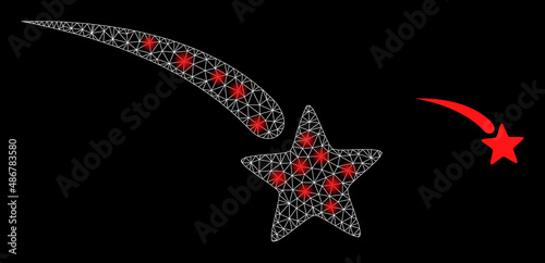 Falling star icon and constellation net falling star model with majestic spots. Illuminated model created using falling star vector icon and triangle mesh. Constellation carcass falling star,