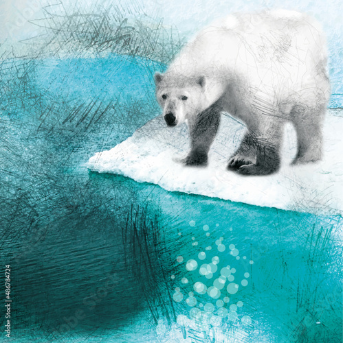 Eisbär auf Eisscholle treibend, Illustration