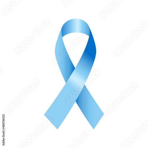 Realistic Blue Ribbon. Awareness Ribbon isolated on white background.  World Prostate Cancer Day concept. Vector Illustration. Men healthcare concept. 