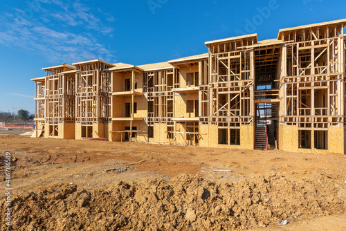 Obraz na plátne Wooden Framework of New Apartment Complex Building Construction