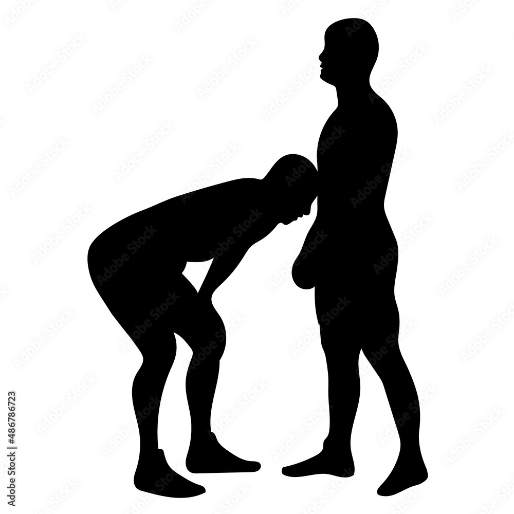 Outline silhouette of a wrestler athlete in wrestling. Greco Roman ...