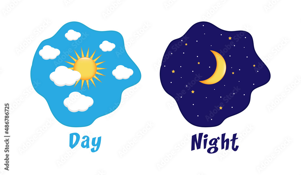 Day night concept, sun and moon, day night icon vector illustration in flat design