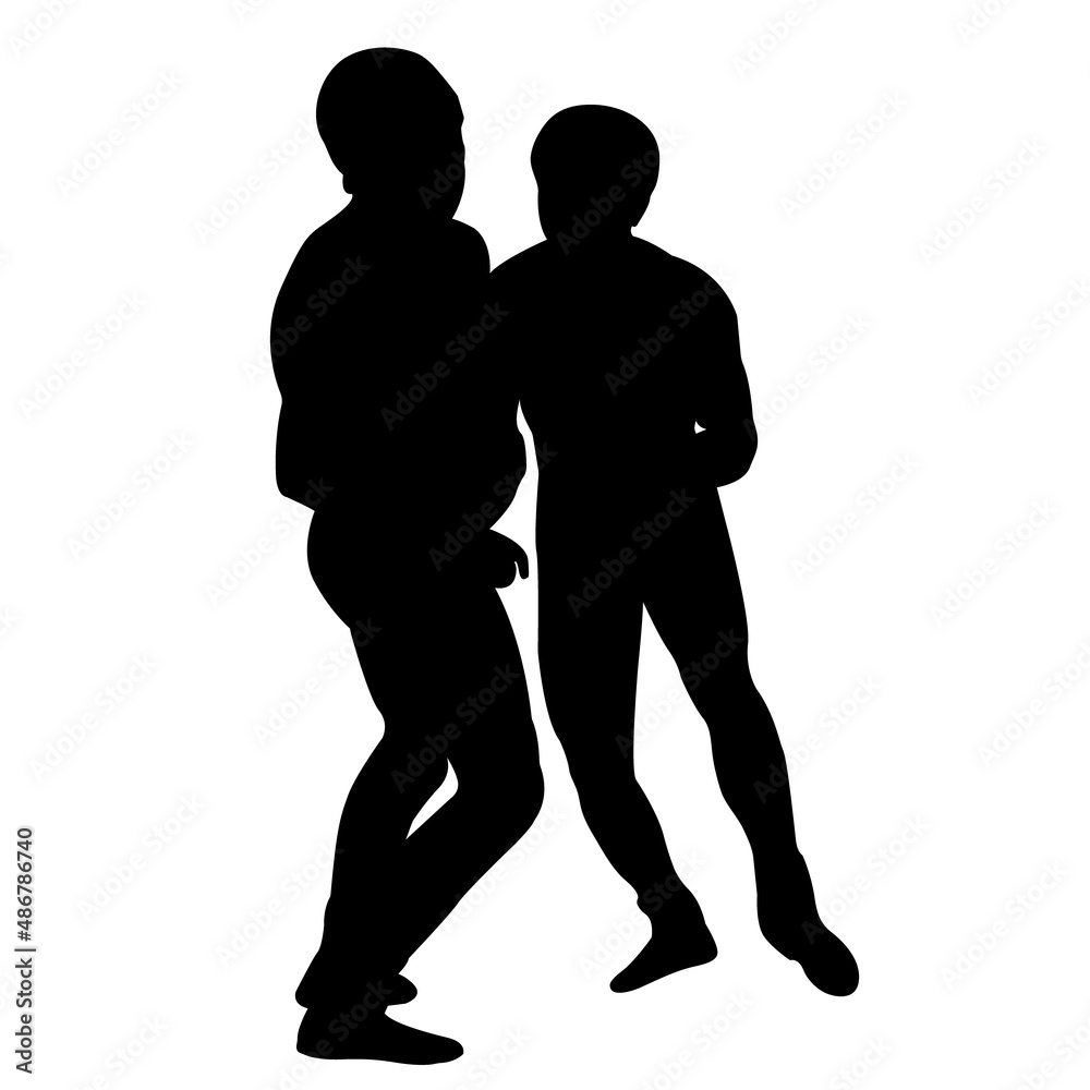 Outline silhouette of a wrestler athlete in wrestling. Greco Roman, freestyle, classical wrestling. Fighting game. Flat style. Isolated vector illustration.