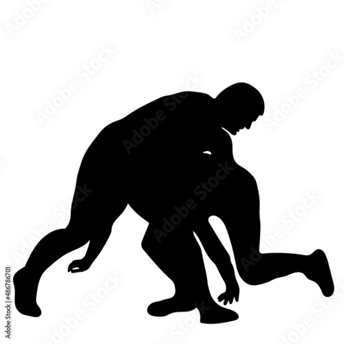 Outline silhouette of a wrestler athlete in wrestling. Greco Roman  freestyle  classical wrestling. Fighting game. Flat style. Isolated vector illustration.