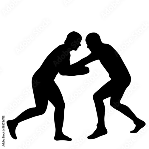 Outline silhouette of a wrestler athlete in wrestling. Greco Roman, freestyle, classical wrestling. Fighting game. Flat style. Isolated vector illustration.
