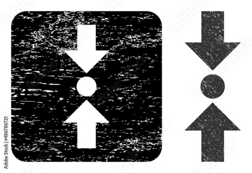 Vector pressure vertical subtracted icon. Grunge pressure vertical stamp, done with icon and rounded square. Rounded square seal include pressure vertical subtracted shape inside.