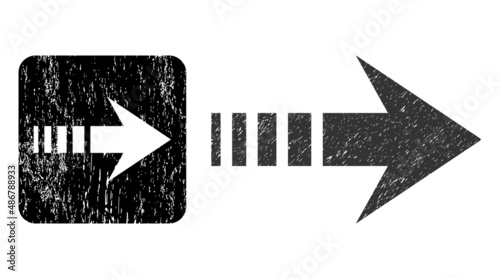 Vector send right subtracted pictogram. Grunge send right seal stamp, done from icon and rounded square. Rounded square stamp seal contain send right cut out shape inside.