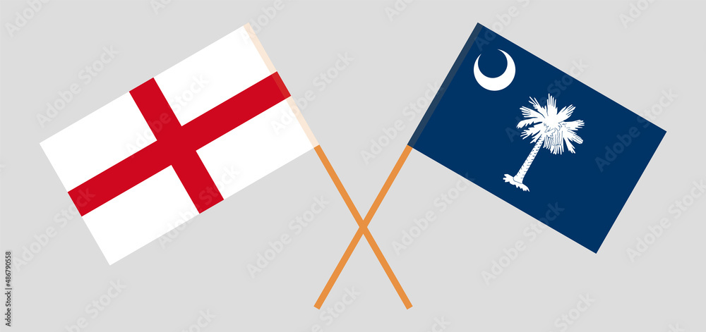 Crossed flags of England and The State of South Carolina. Official colors. Correct proportion