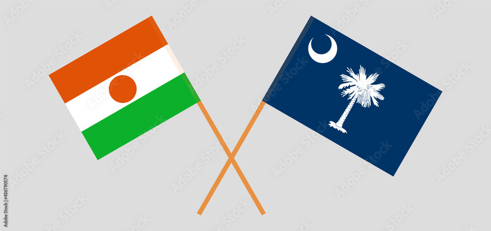 Crossed flags of Niger and The State of South Carolina. Official colors. Correct proportion Crossed flags of Niger and The State of South Carolina. Official colors. Correct proportion