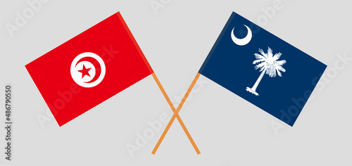 Crossed flags of Tunisia and The State of South Carolina. Official colors. Correct proportion