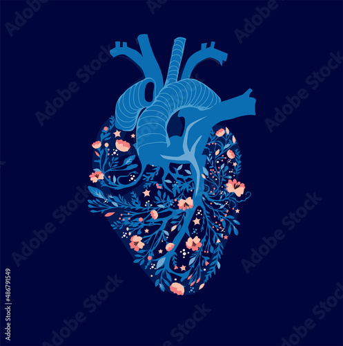 Floral heart anatomy shaped. Vector illustration