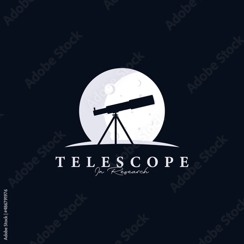 silhouette abstract telescope and moon logo vector illustration template design