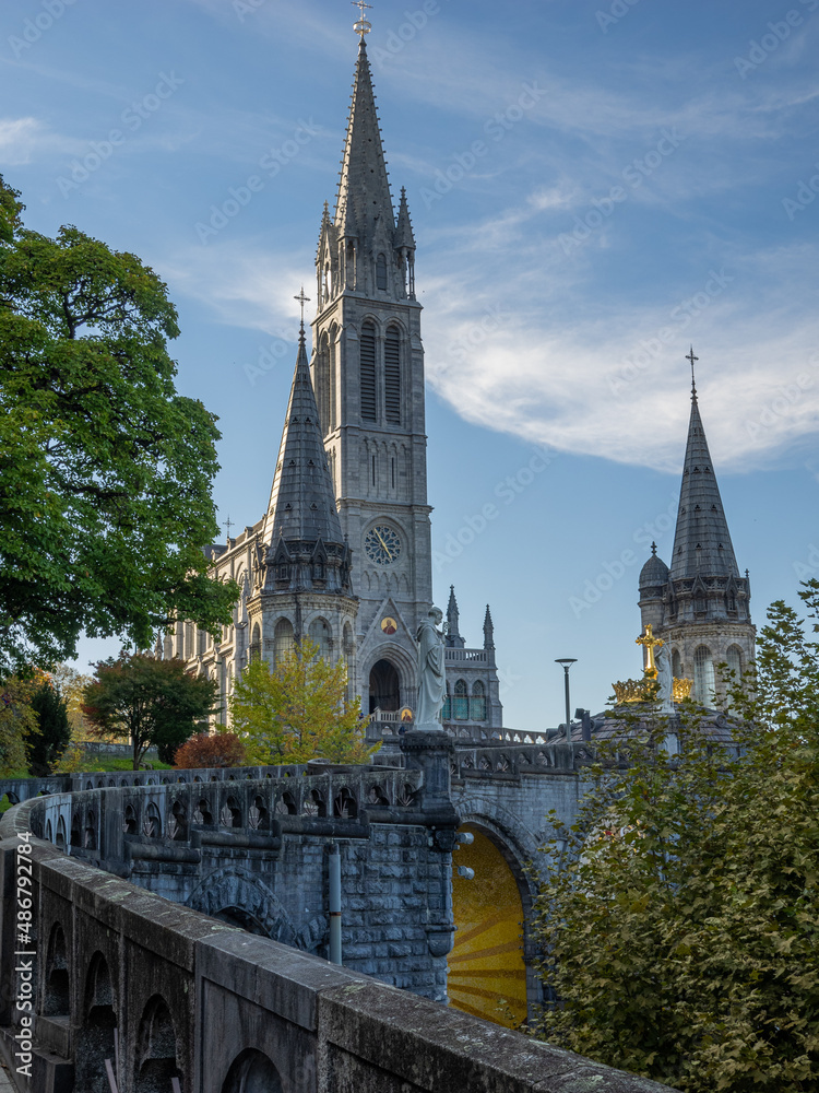 Fototapeta premium Panoramic View of Basilica Notre Dame in Lourdes France