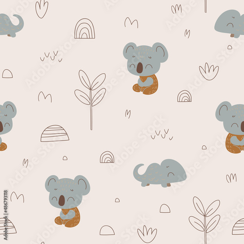 Photography Nursery seamless pattern with koala