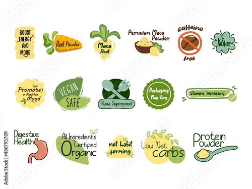 Food quality sticker, isolated on white icon set