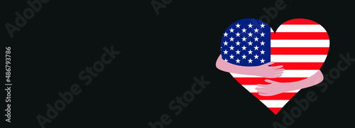 Love USA. United States of America independence day greeting card with hugging heart. Valentine's Day. Sweet and emotional simple national holiday vector illustration. Celebrating freedom and unity.