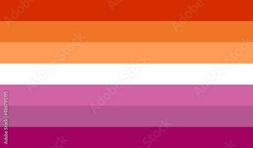 Orange-pink lesbian flag derived from the pink flag, circulated on social media in 2018. Seven-striped lesbian flag