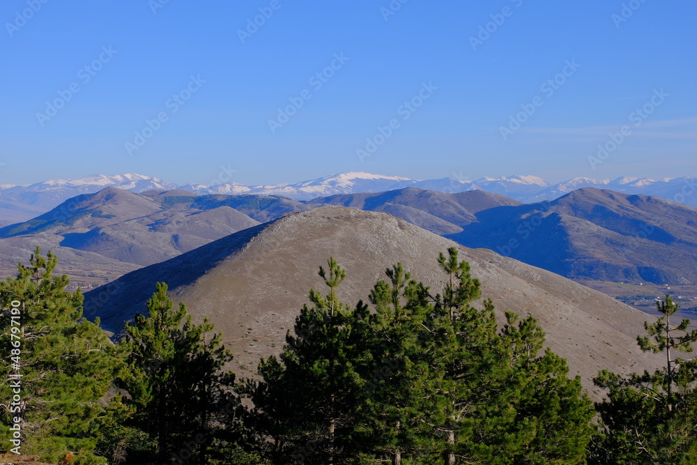 Panoramic view from Sirente Velino Natural Regional Park in Abruzzo, Italy
