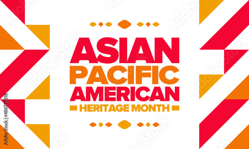 Asian Pacific American Heritage Month in May. Сelebrates the culture, traditions and history of Asian Americans and Pacific Islanders in United States. Vector poster. Illustration with east pattern