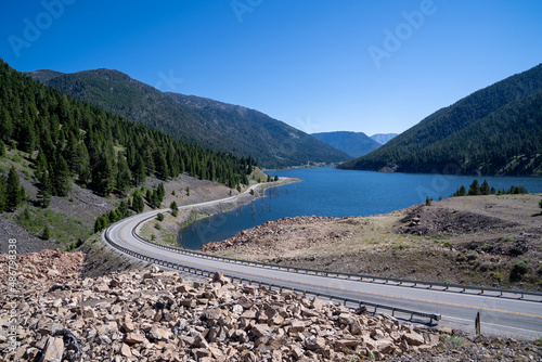 View of Earthquake Lake in Montana on a sunny day