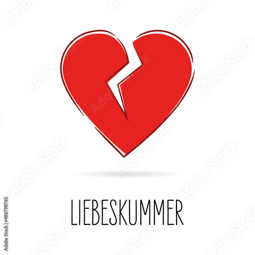 Liebeskummer - Herz-Icon und Text. Weißer Hintergrund.