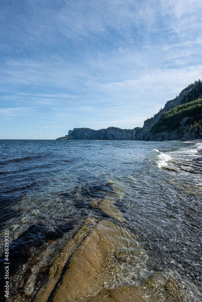 Rocky Seashore with waves and blue sky