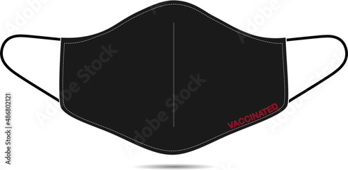 Black medical mask, surgical mask or face mask covid 19 icon isolated on white background with Vaccinated text design.