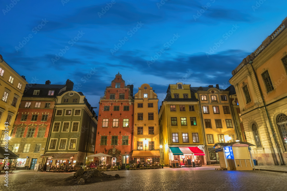 Stockholm Sweden, night city skyline at Gamla Stan old town and Stortorget town square