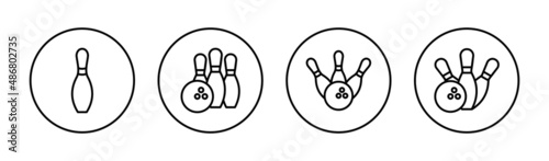 Bowling icons set. bowling ball and pin sign and symbol.