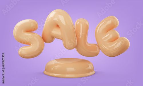 3d sale text, plastic material. Vector render object