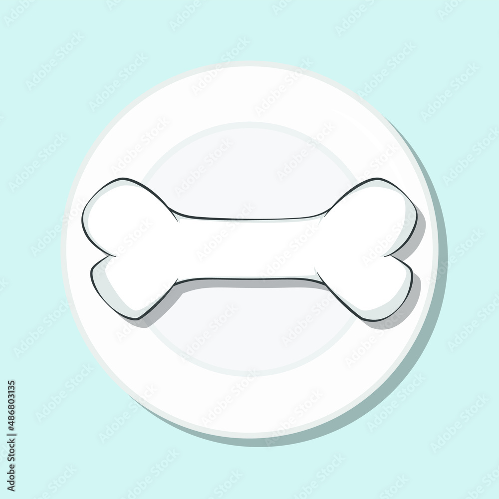 Bone for dog, healthy puppy meal on plate. Vector illustration. Simple flat stock image. Pet snack on table calcium food nutrition Bone for dog, healthy puppy meal on plate. Vector illustration. Simple flat stock image. Pet snack on table calcium food nutrition