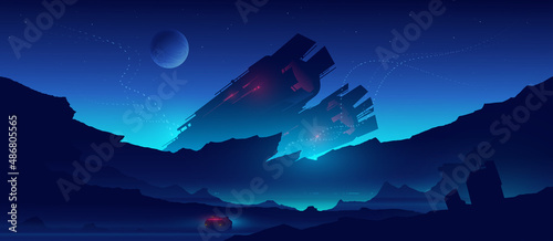 The research vehicle is moving towards the crash site of the alien ship.