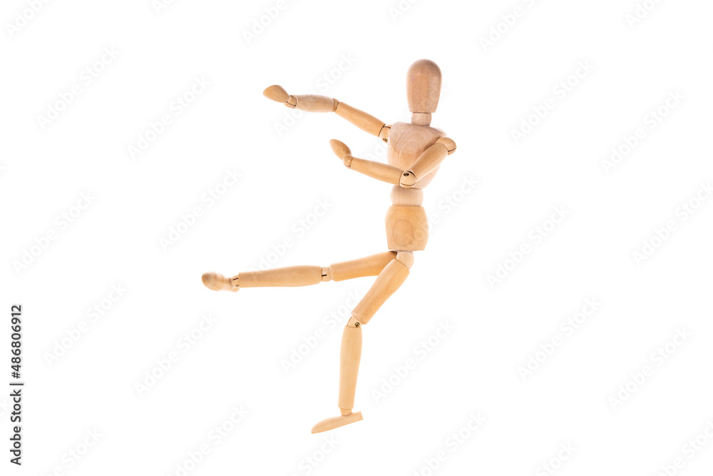 wooden man in martial arts stand isolated on white background. Stretch concept wooden man in martial arts stand isolated on white background. Stretch concept