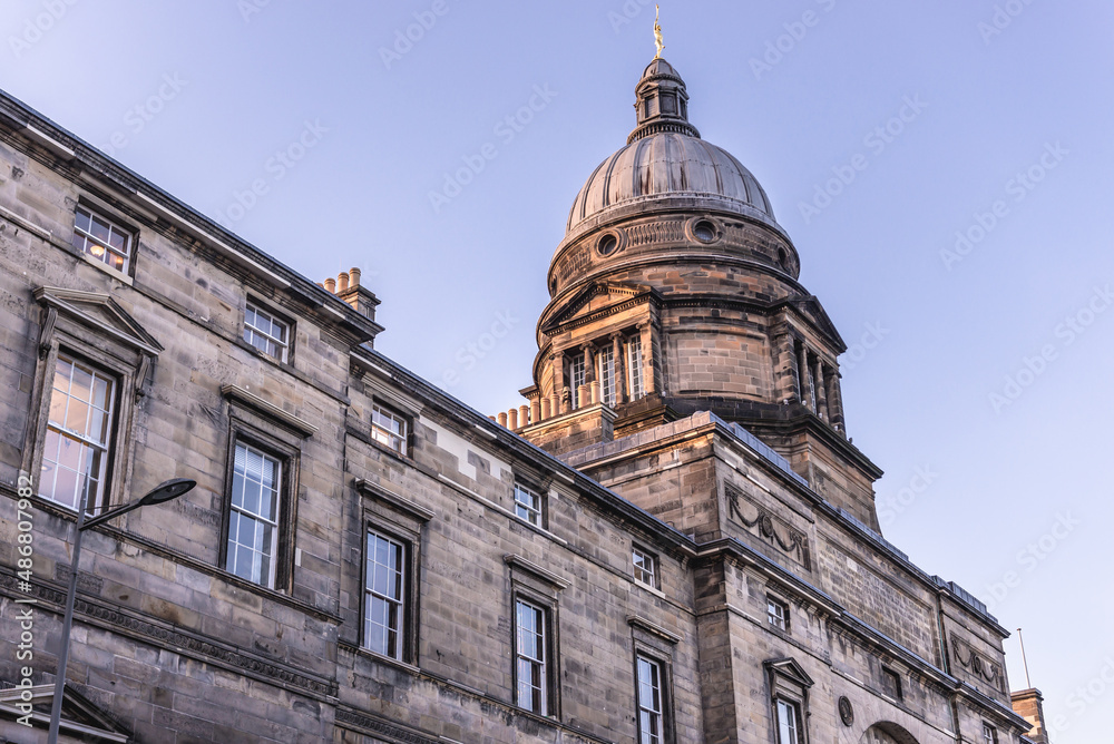 Exterior view of Playfair Library Hall in the Old Town of Edinburgh city, Scotland, UK