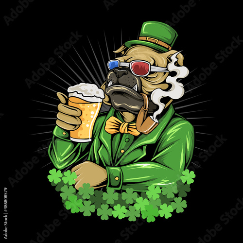bulldog St. Patrick's Day hat and glasses